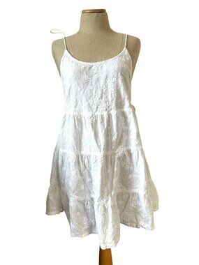 C&C California Women's Sz M Embroidered Tiered Mini Dress Tassel Tie Straps